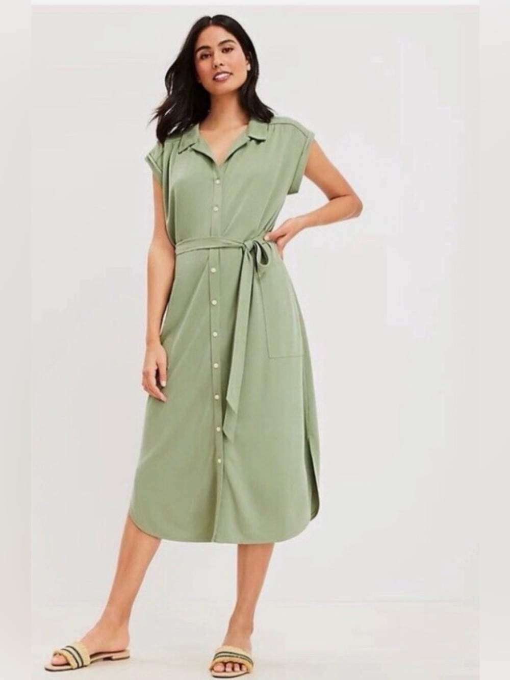Lou & Grey Sandwashed Dolman Pocket Shirtdress Color Vibrant Pistachio XS